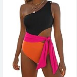 Illusory Women’s Side Cutout One Piece Multicolor‎ Bathing Suit, Size L, NWT